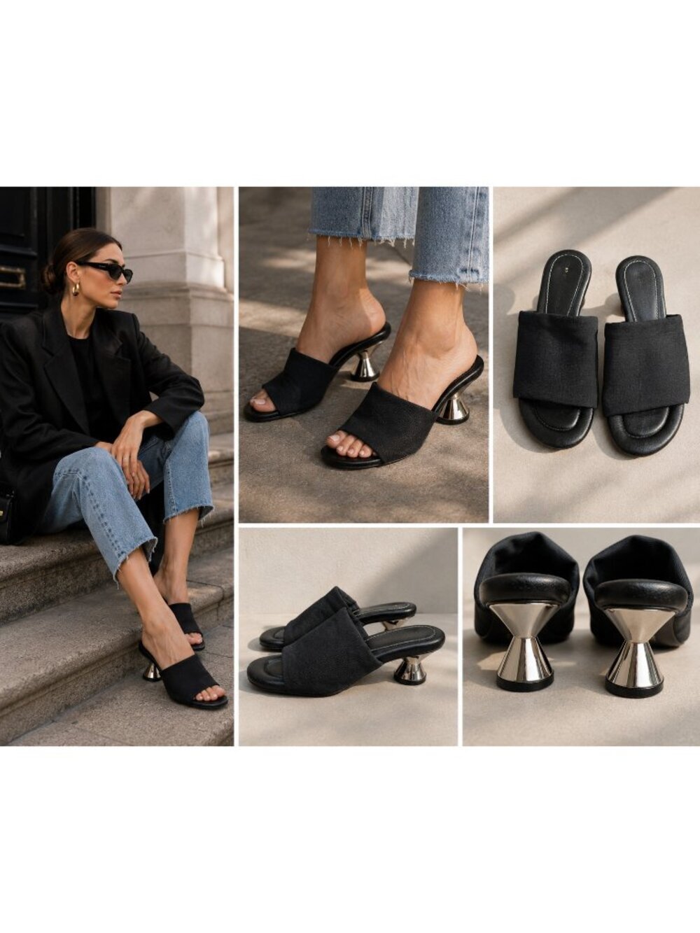 Proenza Schouler Black Mule Heels EU 38 Italy Sculptural Metallic Heel Slides - Picture 13 of 13